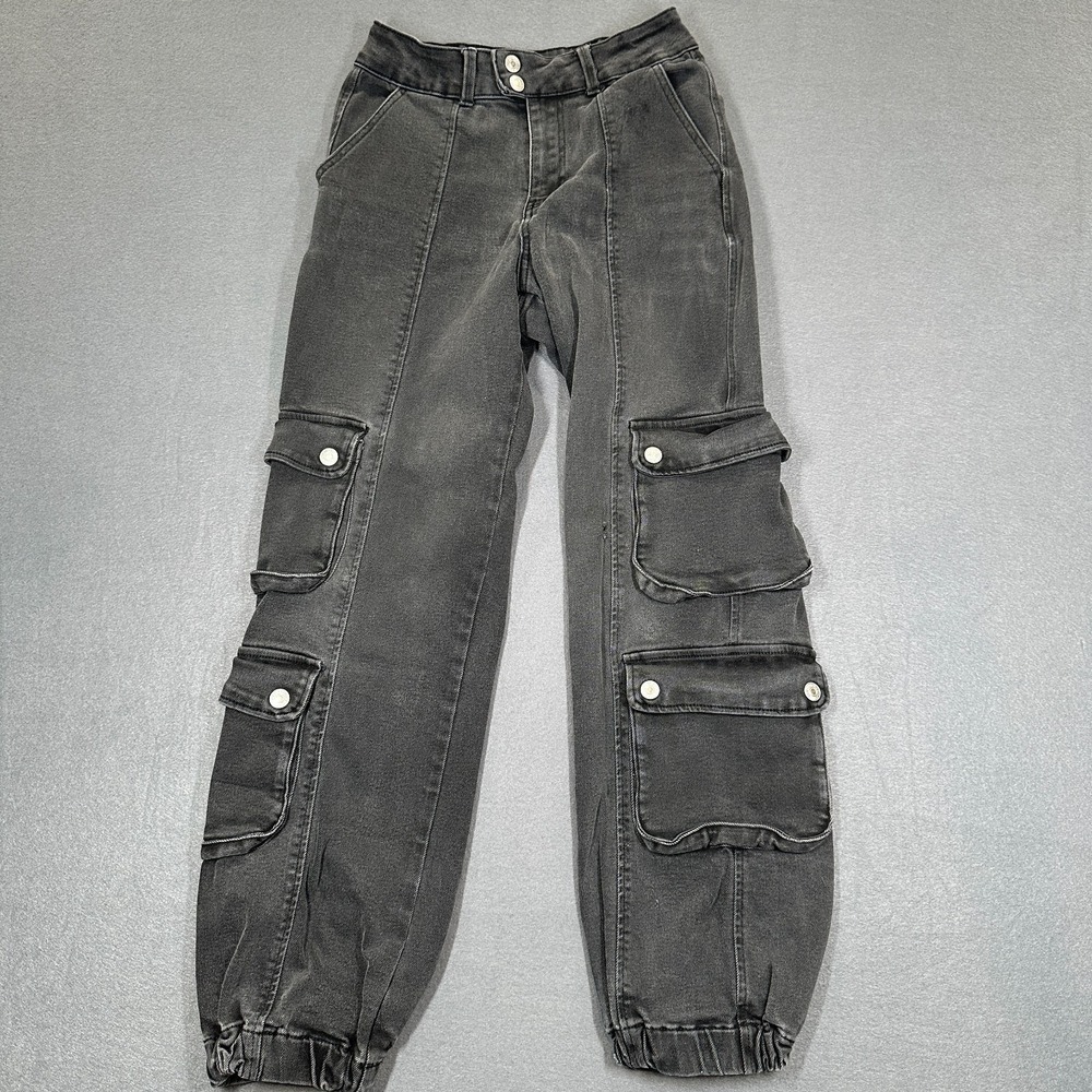 Forever‎ 21 Jeans Womens 25 Charcoal Gray Denim Cargo Jogger Baggy Streetwear
